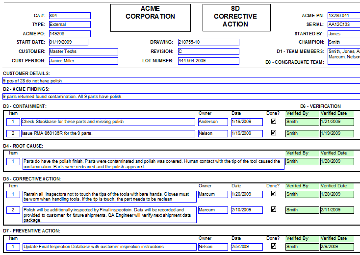 8d Form Template For Excel