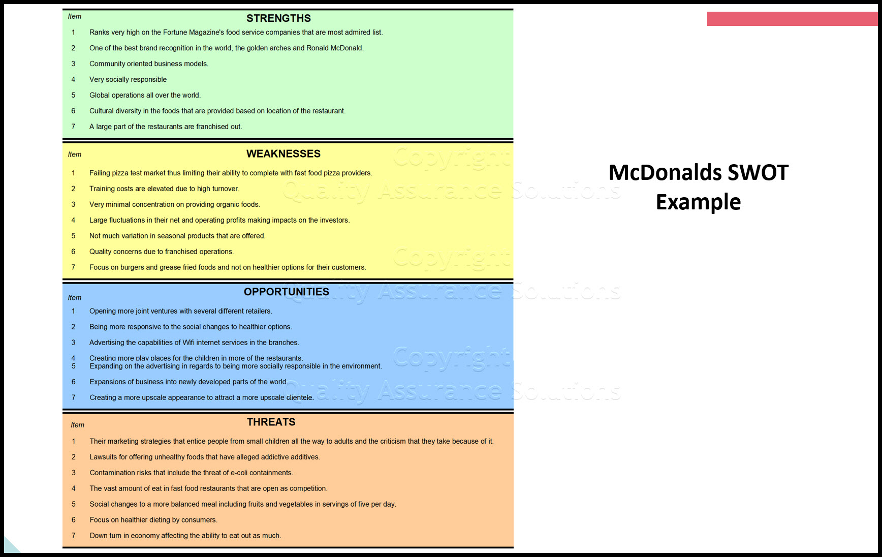 Swot Analysis For Fast Food Restaurant Swot Analysis For Restaurant 