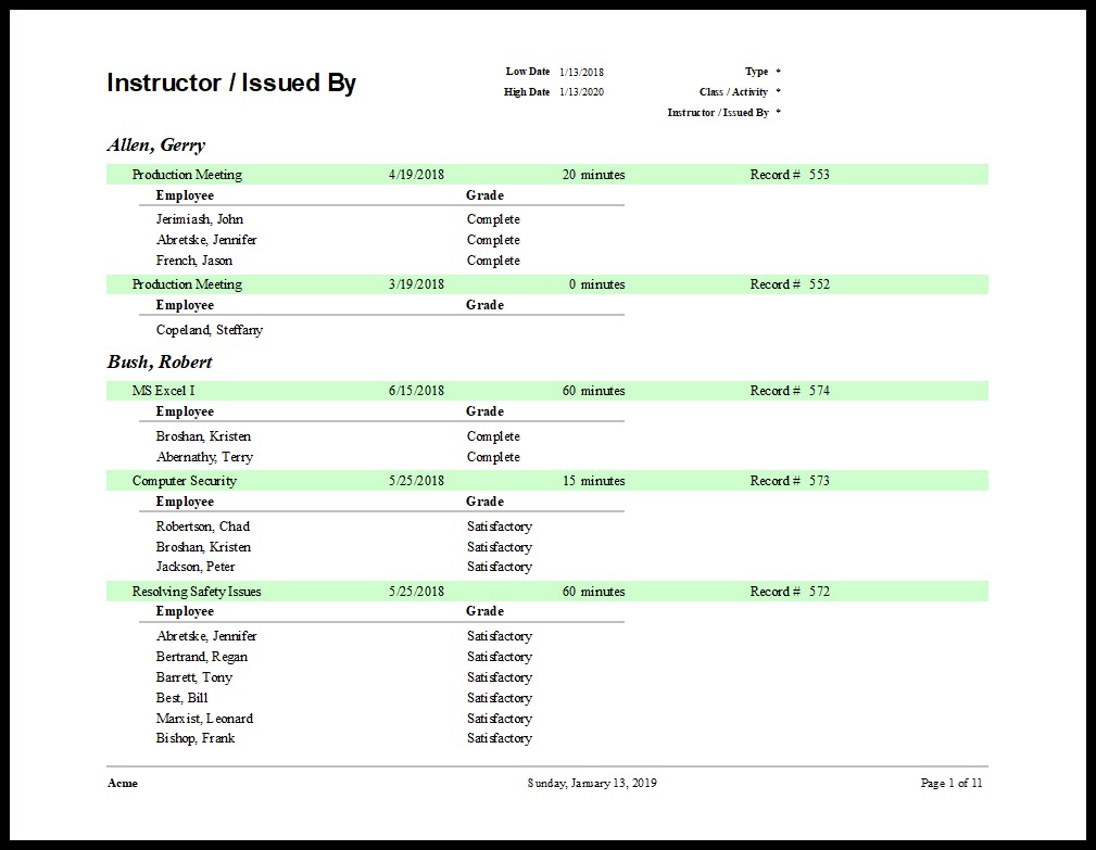 Training Summary Report Template