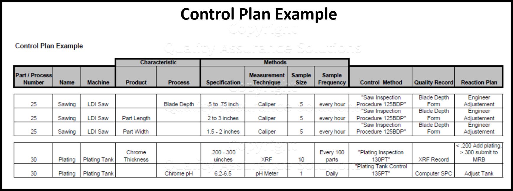 example of control in business plan